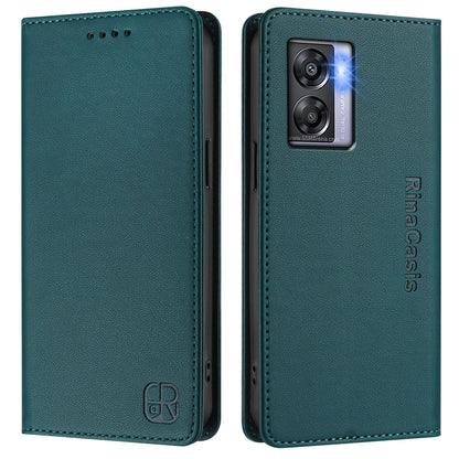 OPPO A97 5G Dual-Folded Magnetic Suction RFID Blocking PU Leather Wallet Phone Case with Card Slots, Cash Pocket, Kickstand, Full Protective Flip Cover