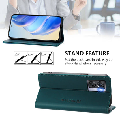 OPPO A97 5G Dual-Folded Magnetic Suction RFID Blocking PU Leather Wallet Phone Case with Card Slots, Cash Pocket, Kickstand, Full Protective Flip Cover