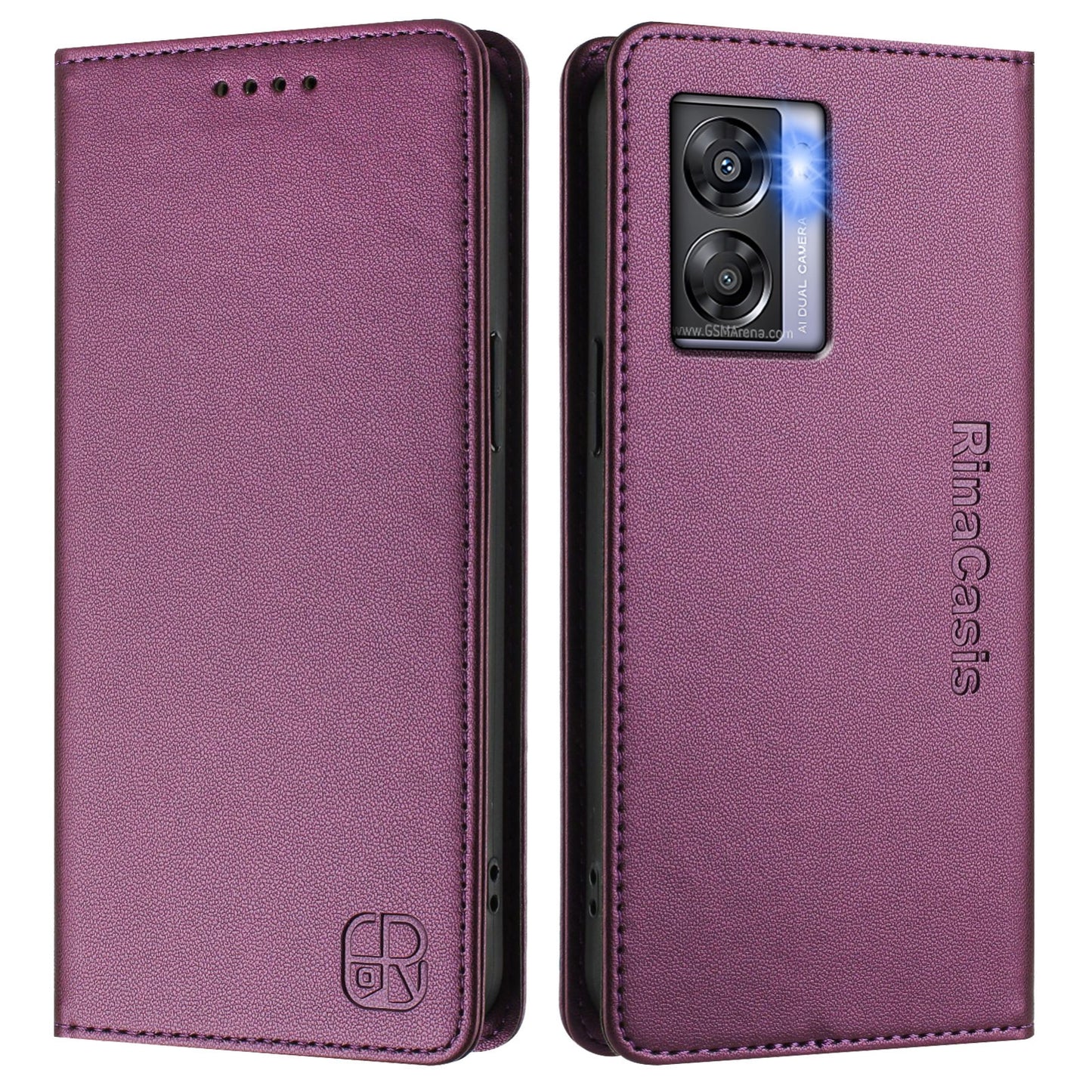 OPPO A77 5G Dual-Folded Magnetic Suction RFID Blocking PU Leather Wallet Phone Case with Card Slots, Cash Pocket, Kickstand, Full Protective Flip Cover