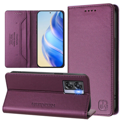 OPPO A97 5G Dual-Folded Magnetic Suction RFID Blocking PU Leather Wallet Phone Case with Card Slots, Cash Pocket, Kickstand, Full Protective Flip Cover