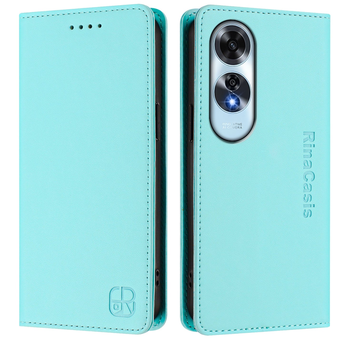 OPPO A60 4G Dual-Folded Magnetic Suction RFID Blocking PU Leather Wallet Phone Case with Card Slots, Cash Pocket, Kickstand, Full Protective Flip Cover