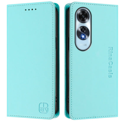 OPPO A60 4G Dual-Folded Magnetic Suction RFID Blocking PU Leather Wallet Phone Case with Card Slots, Cash Pocket, Kickstand, Full Protective Flip Cover
