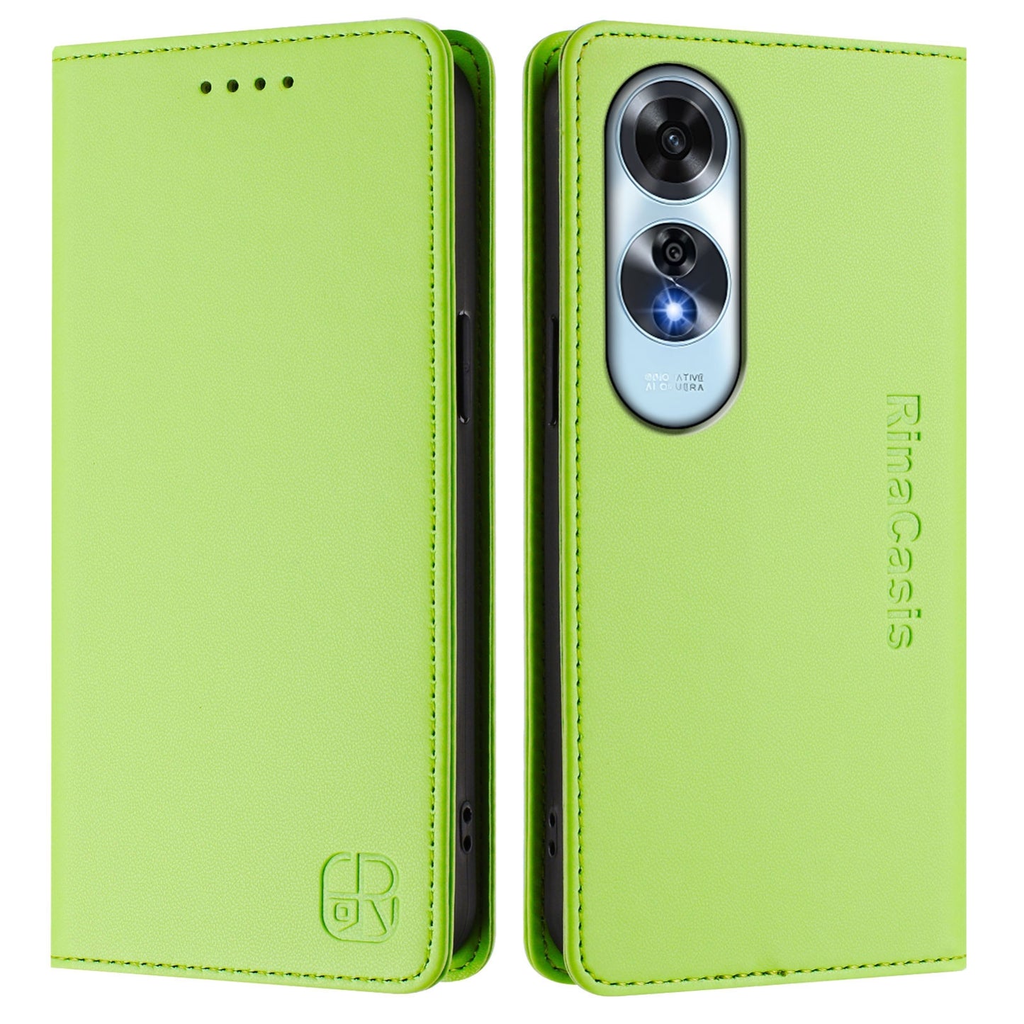 OPPO A60 4G Dual-Folded Magnetic Suction RFID Blocking PU Leather Wallet Phone Case with Card Slots, Cash Pocket, Kickstand, Full Protective Flip Cover