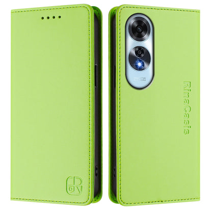 OPPO A60 4G Dual-Folded Magnetic Suction RFID Blocking PU Leather Wallet Phone Case with Card Slots, Cash Pocket, Kickstand, Full Protective Flip Cover