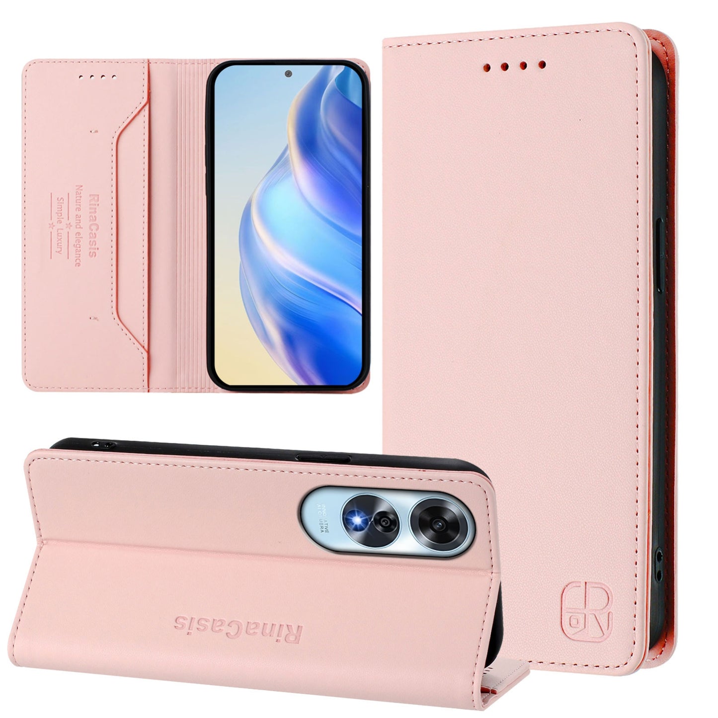 OPPO A60 4G Dual-Folded Magnetic Suction RFID Blocking PU Leather Wallet Phone Case with Card Slots, Cash Pocket, Kickstand, Full Protective Flip Cover