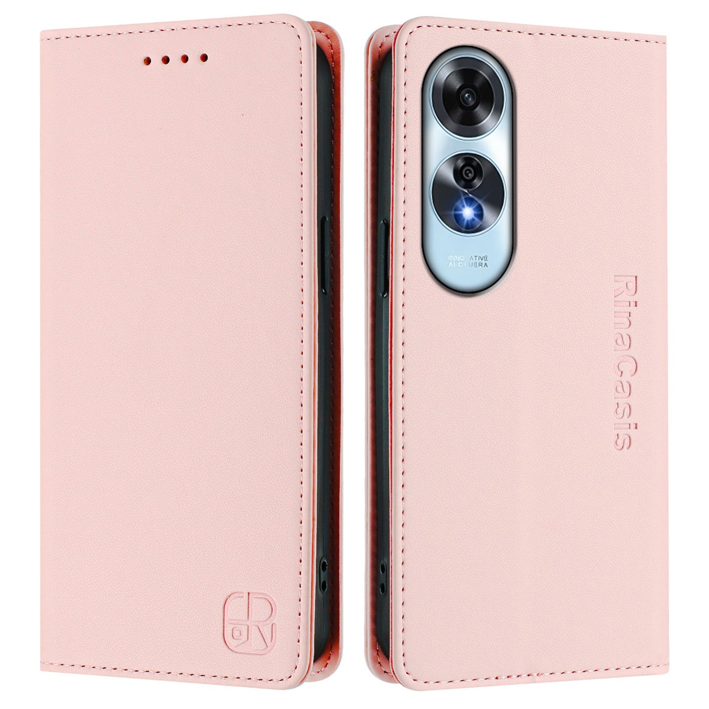 OPPO A60 4G Dual-Folded Magnetic Suction RFID Blocking PU Leather Wallet Phone Case with Card Slots, Cash Pocket, Kickstand, Full Protective Flip Cover