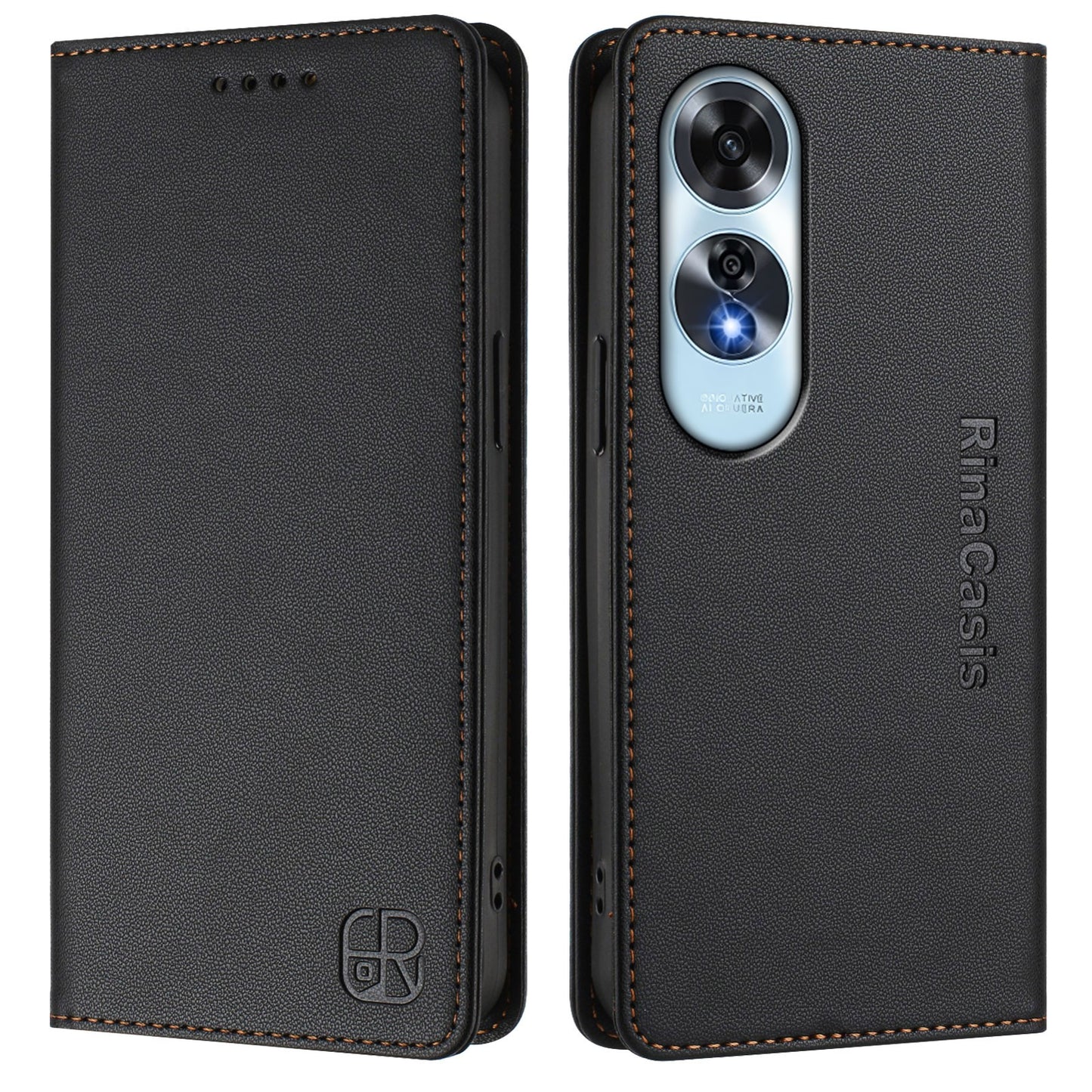 OPPO A60 4G Dual-Folded Magnetic Suction RFID Blocking PU Leather Wallet Phone Case with Card Slots, Cash Pocket, Kickstand, Full Protective Flip Cover