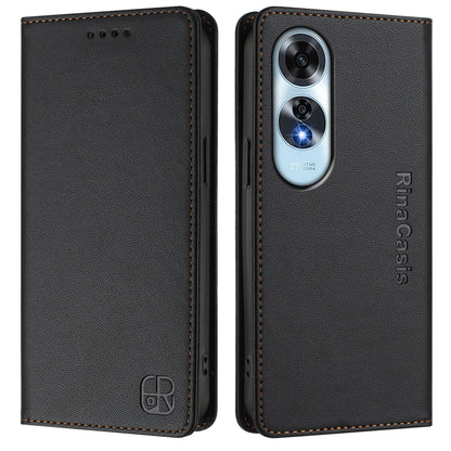OPPO A60 4G Dual-Folded Magnetic Suction RFID Blocking PU Leather Wallet Phone Case with Card Slots, Cash Pocket, Kickstand, Full Protective Flip Cover