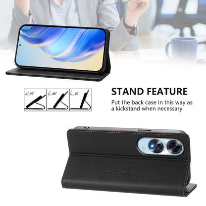 OPPO A60 4G Dual-Folded Magnetic Suction RFID Blocking PU Leather Wallet Phone Case with Card Slots, Cash Pocket, Kickstand, Full Protective Flip Cover