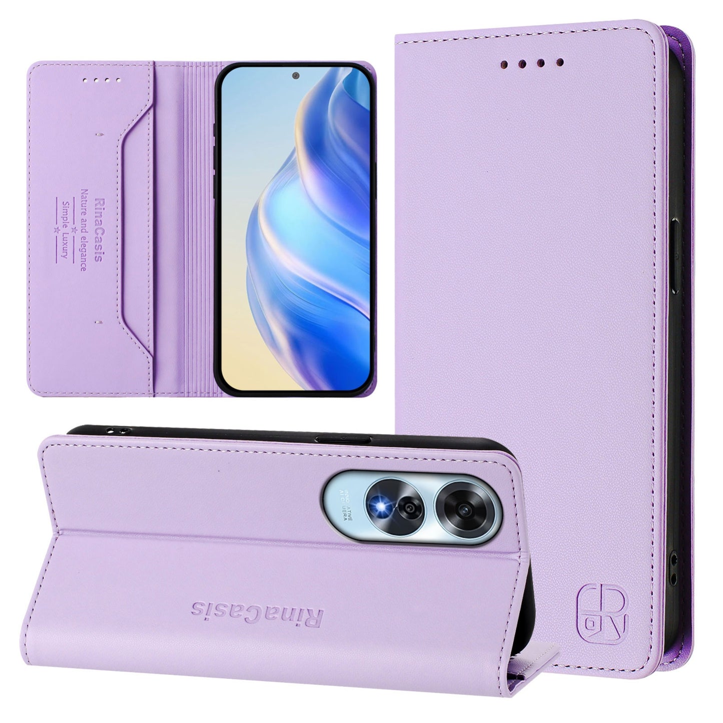 OPPO A60 4G Dual-Folded Magnetic Suction RFID Blocking PU Leather Wallet Phone Case with Card Slots, Cash Pocket, Kickstand, Full Protective Flip Cover