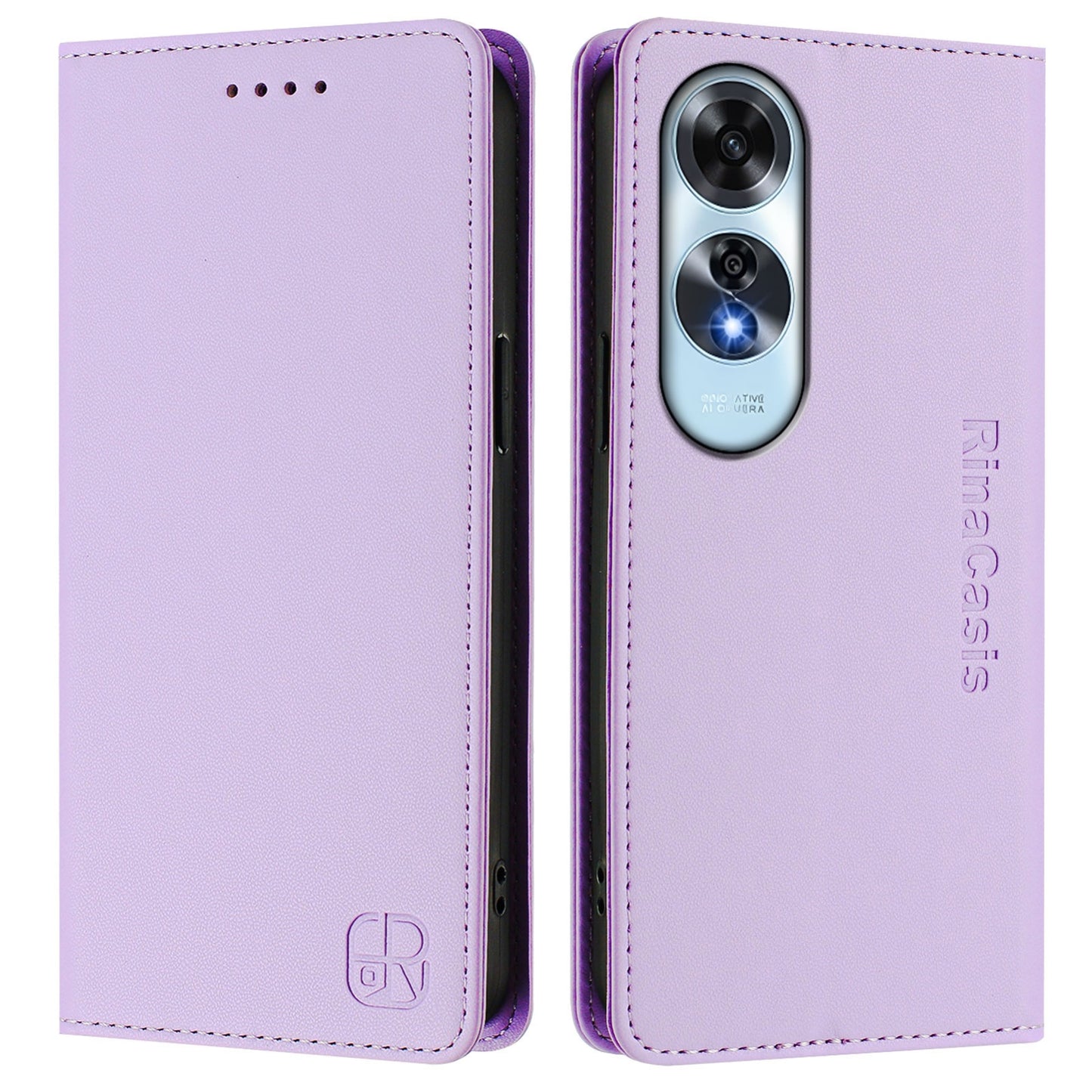 OPPO A60 4G Dual-Folded Magnetic Suction RFID Blocking PU Leather Wallet Phone Case with Card Slots, Cash Pocket, Kickstand, Full Protective Flip Cover