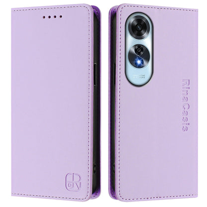 OPPO A60 4G Dual-Folded Magnetic Suction RFID Blocking PU Leather Wallet Phone Case with Card Slots, Cash Pocket, Kickstand, Full Protective Flip Cover