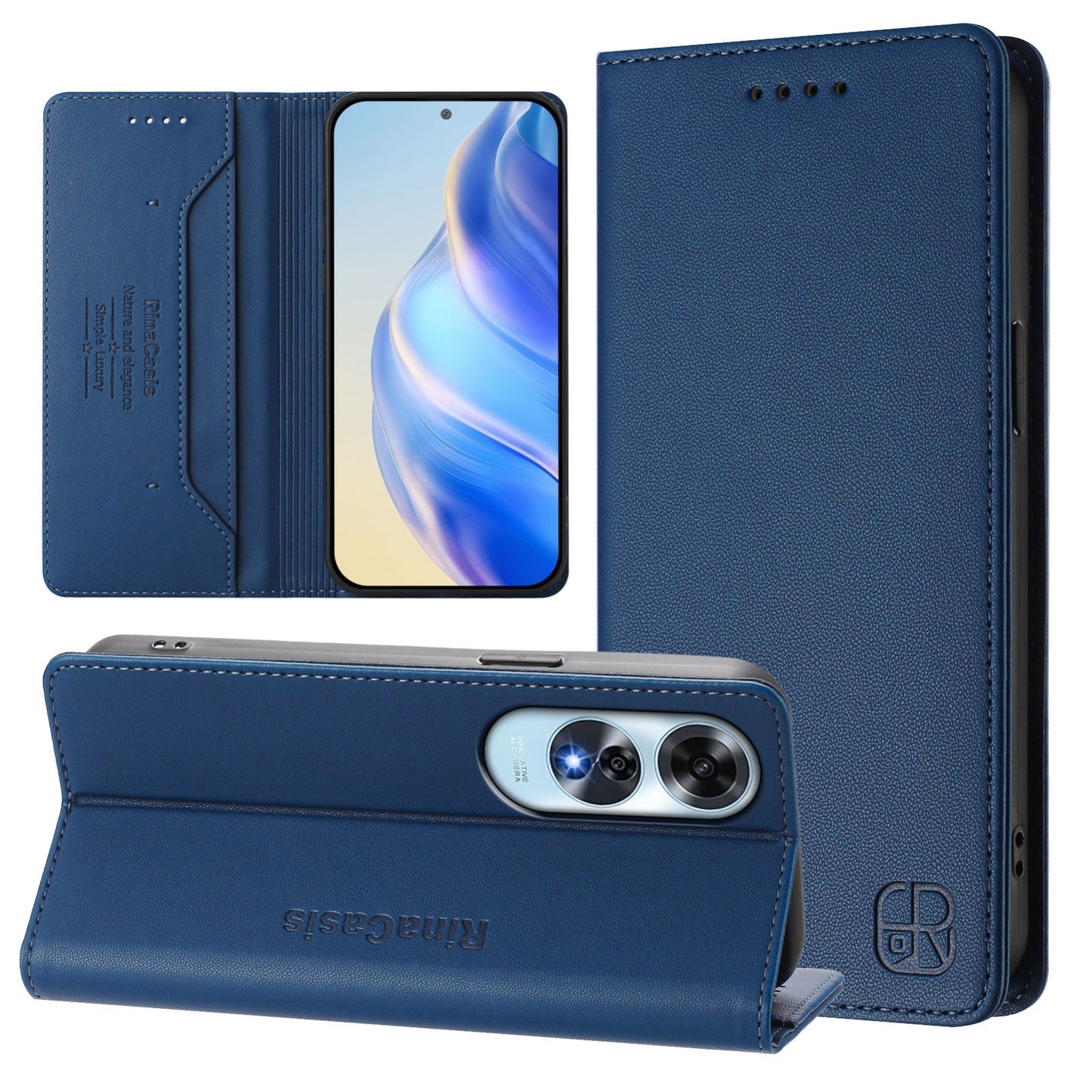 OPPO A60 4G Dual-Folded Magnetic Suction RFID Blocking PU Leather Wallet Phone Case with Card Slots, Cash Pocket, Kickstand, Full Protective Flip Cover