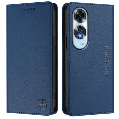 OPPO A60 4G Dual-Folded Magnetic Suction RFID Blocking PU Leather Wallet Phone Case with Card Slots, Cash Pocket, Kickstand, Full Protective Flip Cover