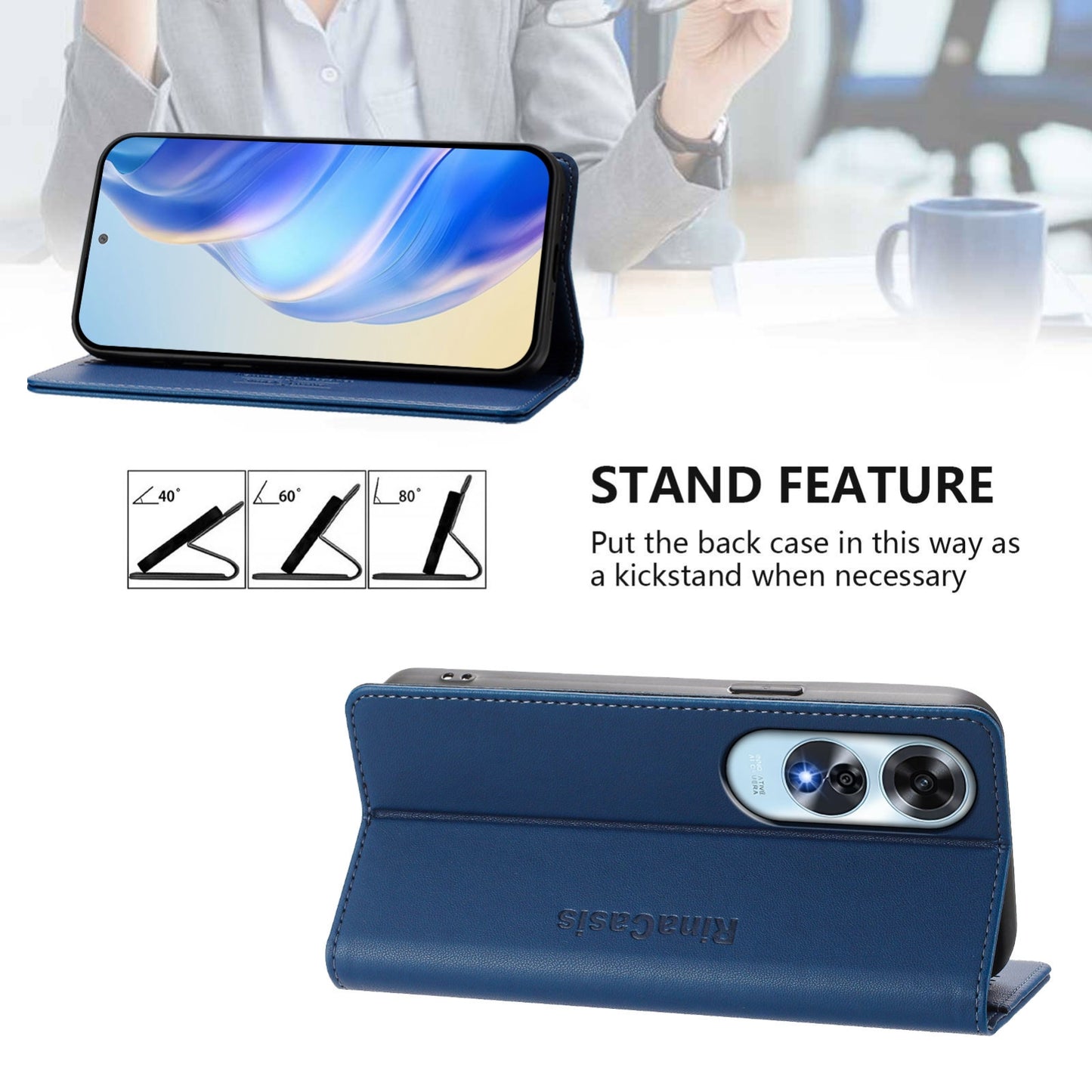 OPPO A60 4G Dual-Folded Magnetic Suction RFID Blocking PU Leather Wallet Phone Case with Card Slots, Cash Pocket, Kickstand, Full Protective Flip Cover