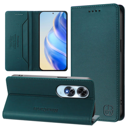 OPPO A60 4G Dual-Folded Magnetic Suction RFID Blocking PU Leather Wallet Phone Case with Card Slots, Cash Pocket, Kickstand, Full Protective Flip Cover