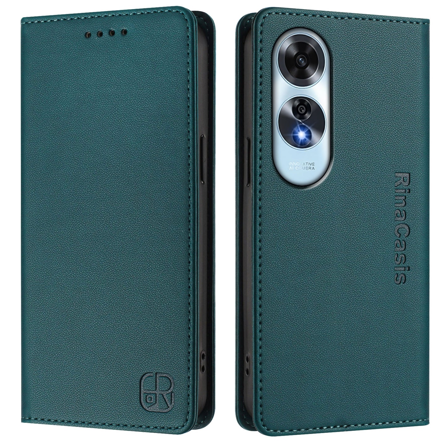 OPPO A60 4G Dual-Folded Magnetic Suction RFID Blocking PU Leather Wallet Phone Case with Card Slots, Cash Pocket, Kickstand, Full Protective Flip Cover