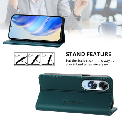 OPPO A60 4G Dual-Folded Magnetic Suction RFID Blocking PU Leather Wallet Phone Case with Card Slots, Cash Pocket, Kickstand, Full Protective Flip Cover