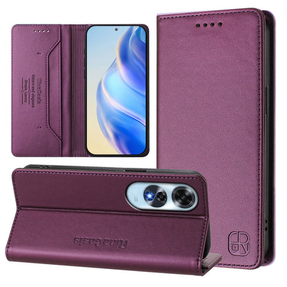 OPPO A60 4G Dual-Folded Magnetic Suction RFID Blocking PU Leather Wallet Phone Case with Card Slots, Cash Pocket, Kickstand, Full Protective Flip Cover