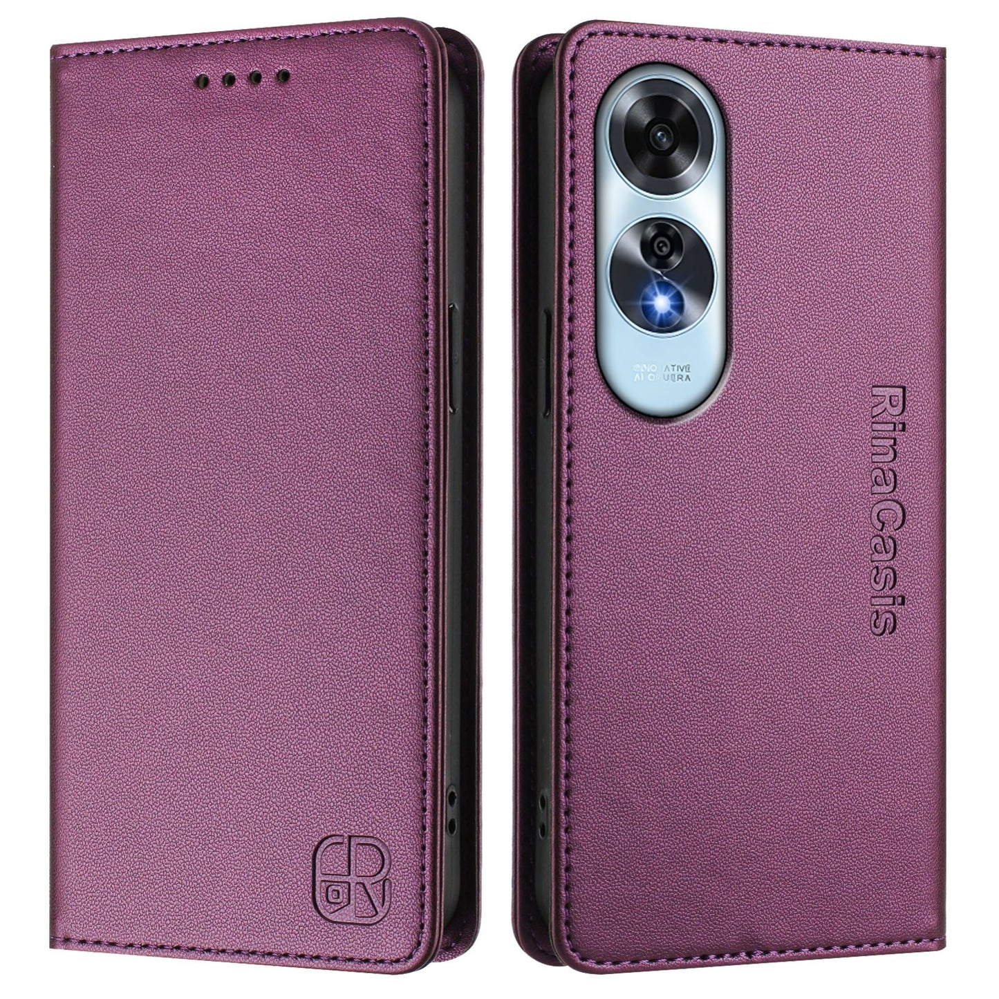 OPPO A60 4G Dual-Folded Magnetic Suction RFID Blocking PU Leather Wallet Phone Case with Card Slots, Cash Pocket, Kickstand, Full Protective Flip Cover