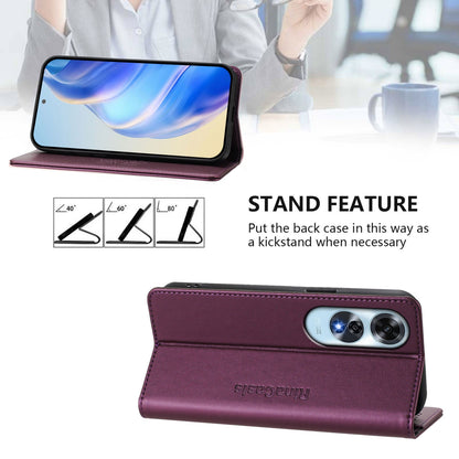 OPPO A60 4G Dual-Folded Magnetic Suction RFID Blocking PU Leather Wallet Phone Case with Card Slots, Cash Pocket, Kickstand, Full Protective Flip Cover