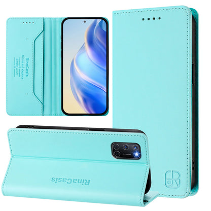 OPPO A52 Dual-Folded Magnetic Suction RFID Blocking PU Leather Wallet Phone Case with Card Slots, Cash Pocket, Kickstand, Full Protective Flip Cover