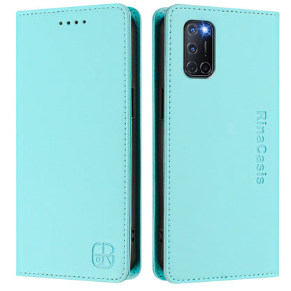 OPPO A52 Dual-Folded Magnetic Suction RFID Blocking PU Leather Wallet Phone Case with Card Slots, Cash Pocket, Kickstand, Full Protective Flip Cover