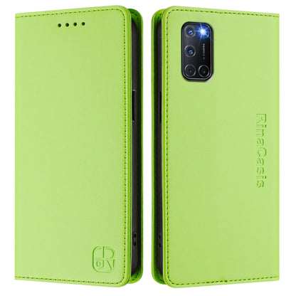 OPPO A92 4G Dual-Folded Magnetic Suction RFID Blocking PU Leather Wallet Phone Case with Card Slots, Cash Pocket, Kickstand, Full Protective Flip Cover