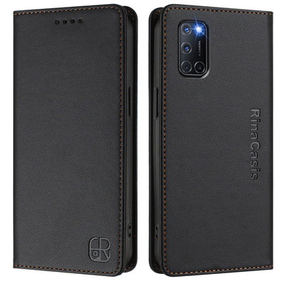OPPO A52 Dual-Folded Magnetic Suction RFID Blocking PU Leather Wallet Phone Case with Card Slots, Cash Pocket, Kickstand, Full Protective Flip Cover