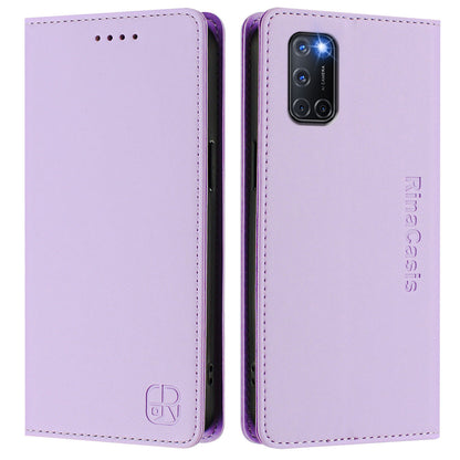 OPPO A52 Dual-Folded Magnetic Suction RFID Blocking PU Leather Wallet Phone Case with Card Slots, Cash Pocket, Kickstand, Full Protective Flip Cover