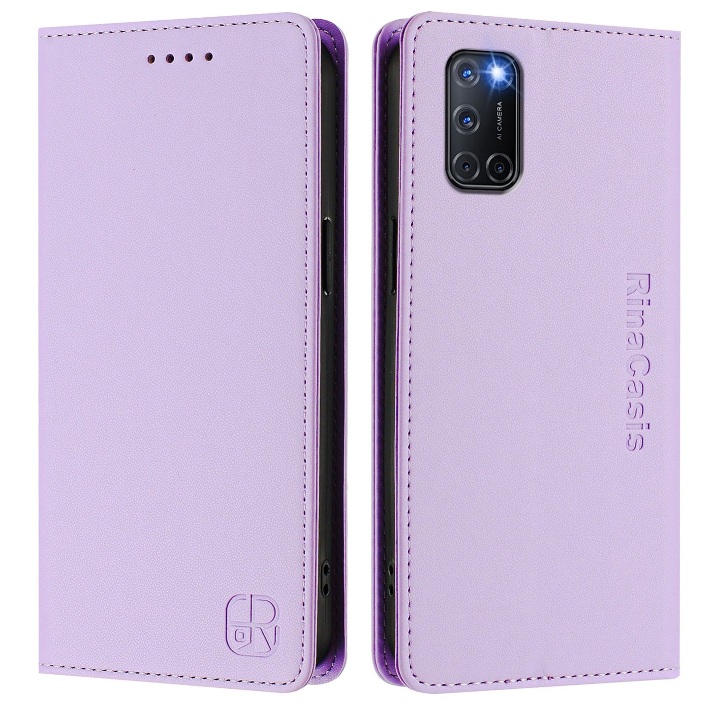 OPPO A92 4G Dual-Folded Magnetic Suction RFID Blocking PU Leather Wallet Phone Case with Card Slots, Cash Pocket, Kickstand, Full Protective Flip Cover