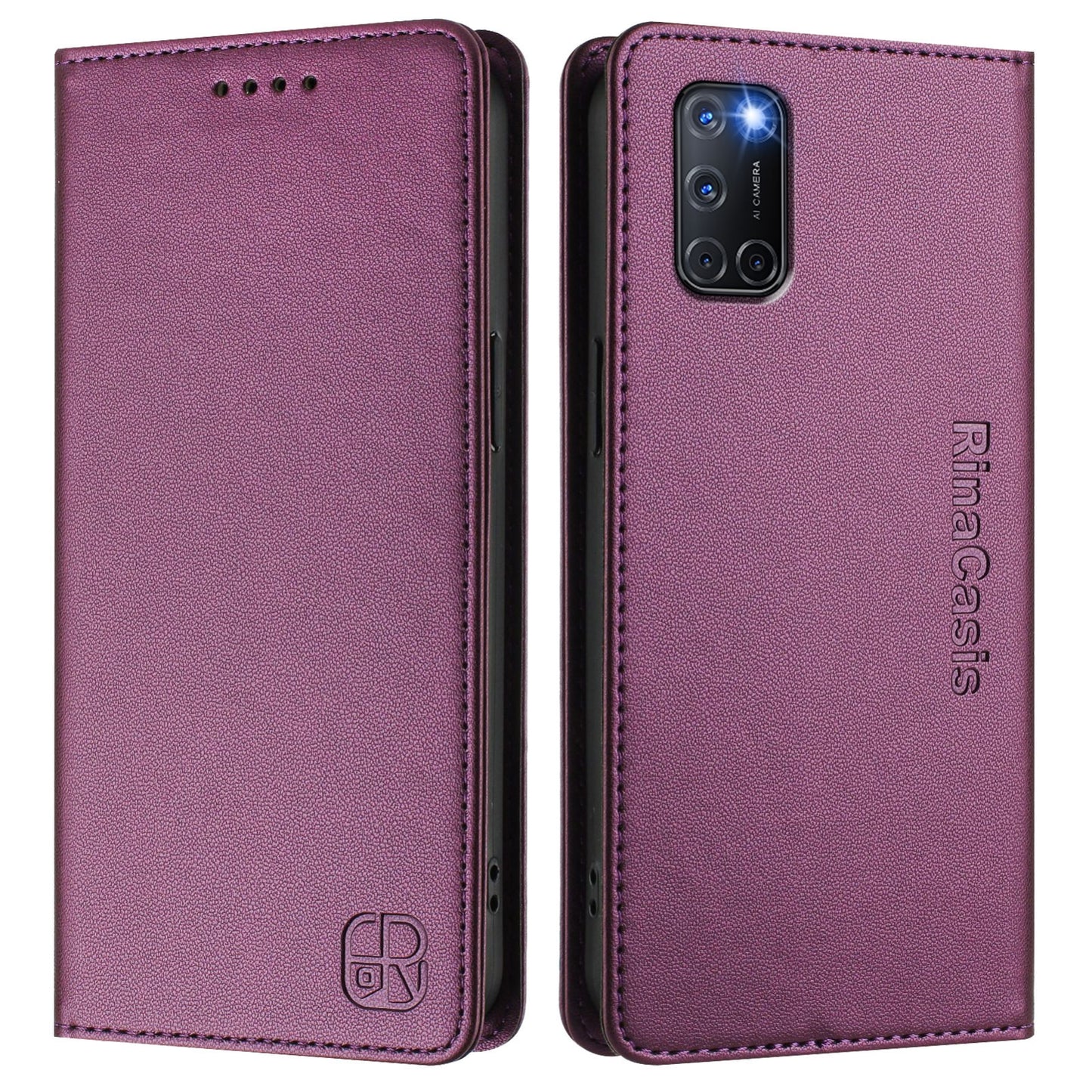OPPO A72 Dual-Folded Magnetic Suction RFID Blocking PU Leather Wallet Phone Case with Card Slots, Cash Pocket, Kickstand, Full Protective Flip Cover