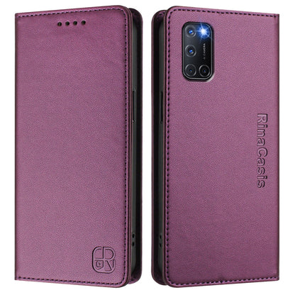 OPPO A52 Dual-Folded Magnetic Suction RFID Blocking PU Leather Wallet Phone Case with Card Slots, Cash Pocket, Kickstand, Full Protective Flip Cover