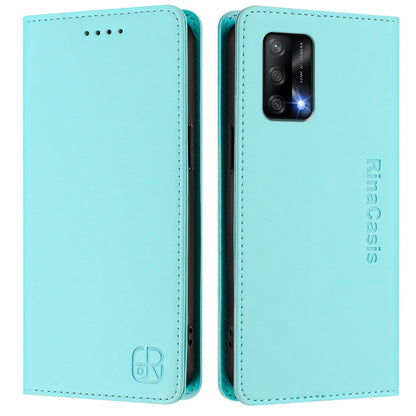 OPPO A74 4G Dual-Folded Magnetic Suction RFID Blocking PU Leather Wallet Phone Case with Card Slots, Cash Pocket, Kickstand, Full Protective Flip Cover