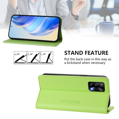 OPPO A95 5G Dual-Folded Magnetic Suction RFID Blocking PU Leather Wallet Phone Case with Card Slots, Cash Pocket, Kickstand, Full Protective Flip Cover