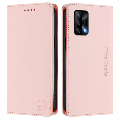 OPPO A74 4G Dual-Folded Magnetic Suction RFID Blocking PU Leather Wallet Phone Case with Card Slots, Cash Pocket, Kickstand, Full Protective Flip Cover