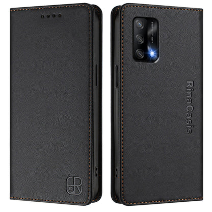 OPPO A95 5G Dual-Folded Magnetic Suction RFID Blocking PU Leather Wallet Phone Case with Card Slots, Cash Pocket, Kickstand, Full Protective Flip Cover