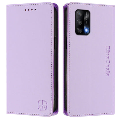 OPPO F19s Dual-Folded Magnetic Suction RFID Blocking PU Leather Wallet Phone Case with Card Slots, Cash Pocket, Kickstand, Full Protective Flip Cover