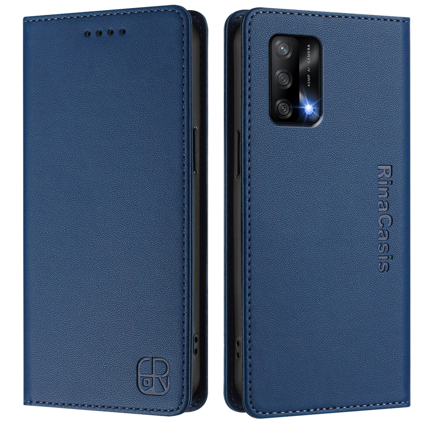 OPPO A95 4G Dual-Folded Magnetic Suction RFID Blocking PU Leather Wallet Phone Case with Card Slots, Cash Pocket, Kickstand, Full Protective Flip Cover