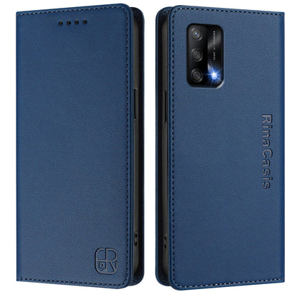 OPPO A95 4G Dual-Folded Magnetic Suction RFID Blocking PU Leather Wallet Phone Case with Card Slots, Cash Pocket, Kickstand, Full Protective Flip Cover