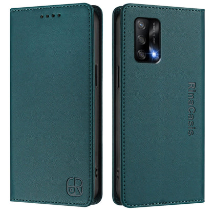 OPPO F19s Dual-Folded Magnetic Suction RFID Blocking PU Leather Wallet Phone Case with Card Slots, Cash Pocket, Kickstand, Full Protective Flip Cover