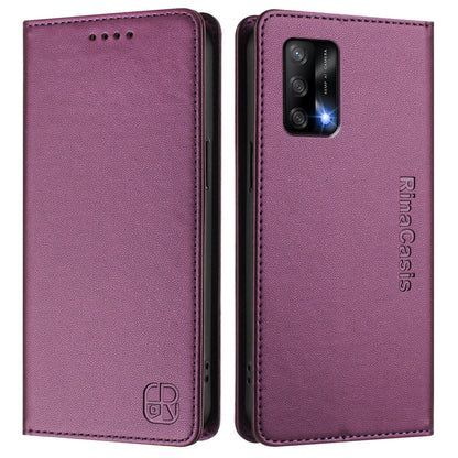 OPPO F19s Dual-Folded Magnetic Suction RFID Blocking PU Leather Wallet Phone Case with Card Slots, Cash Pocket, Kickstand, Full Protective Flip Cover