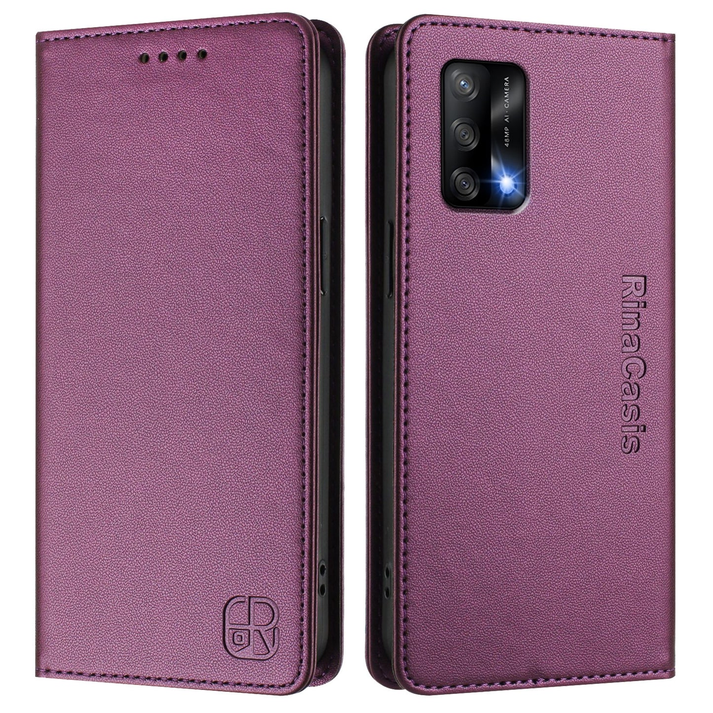 OPPO A95 5G Dual-Folded Magnetic Suction RFID Blocking PU Leather Wallet Phone Case with Card Slots, Cash Pocket, Kickstand, Full Protective Flip Cover