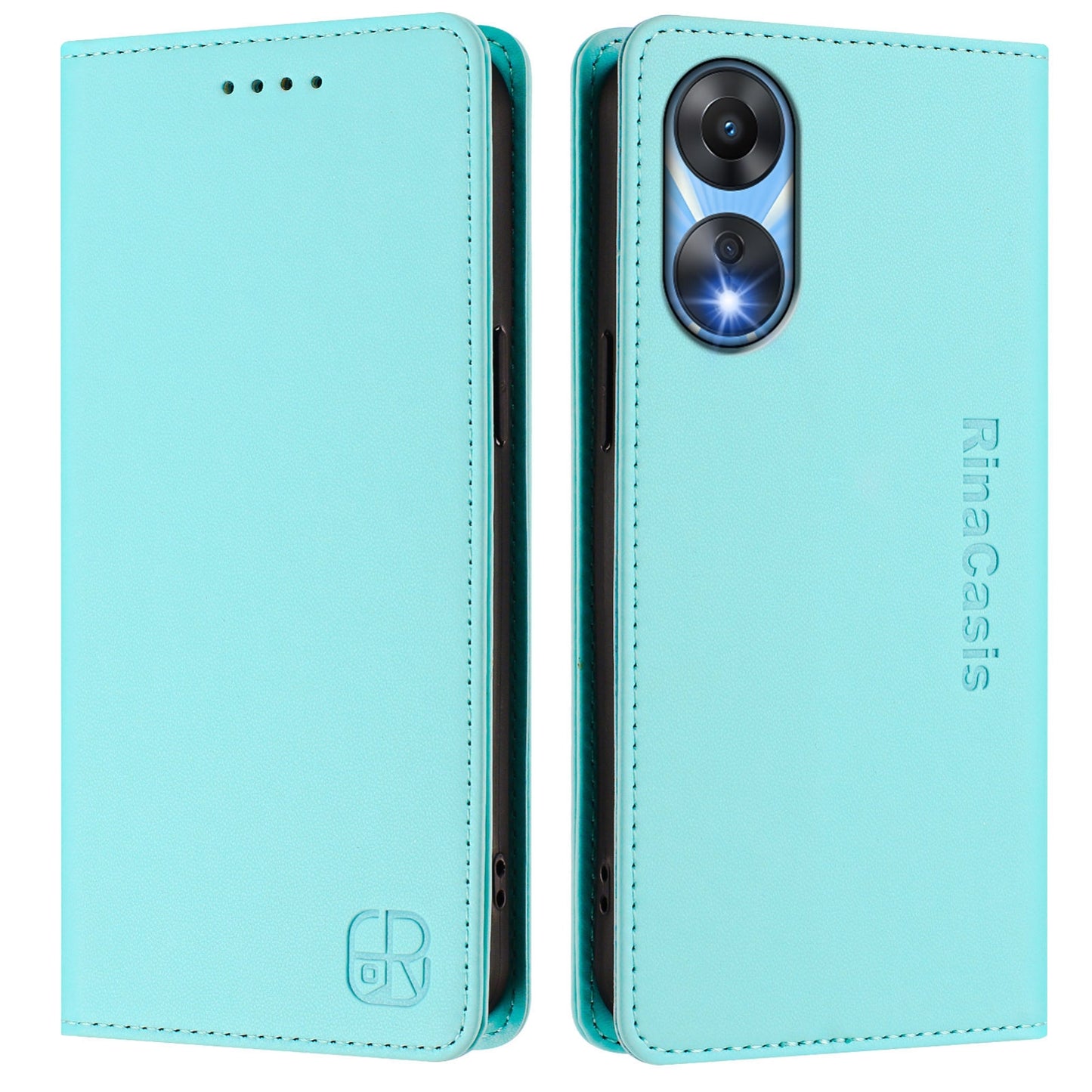 OPPO A1x 5G Dual-Folded Magnetic Suction RFID Blocking PU Leather Wallet Phone Case with Card Slots, Cash Pocket, Kickstand, Full Protective Flip Cover