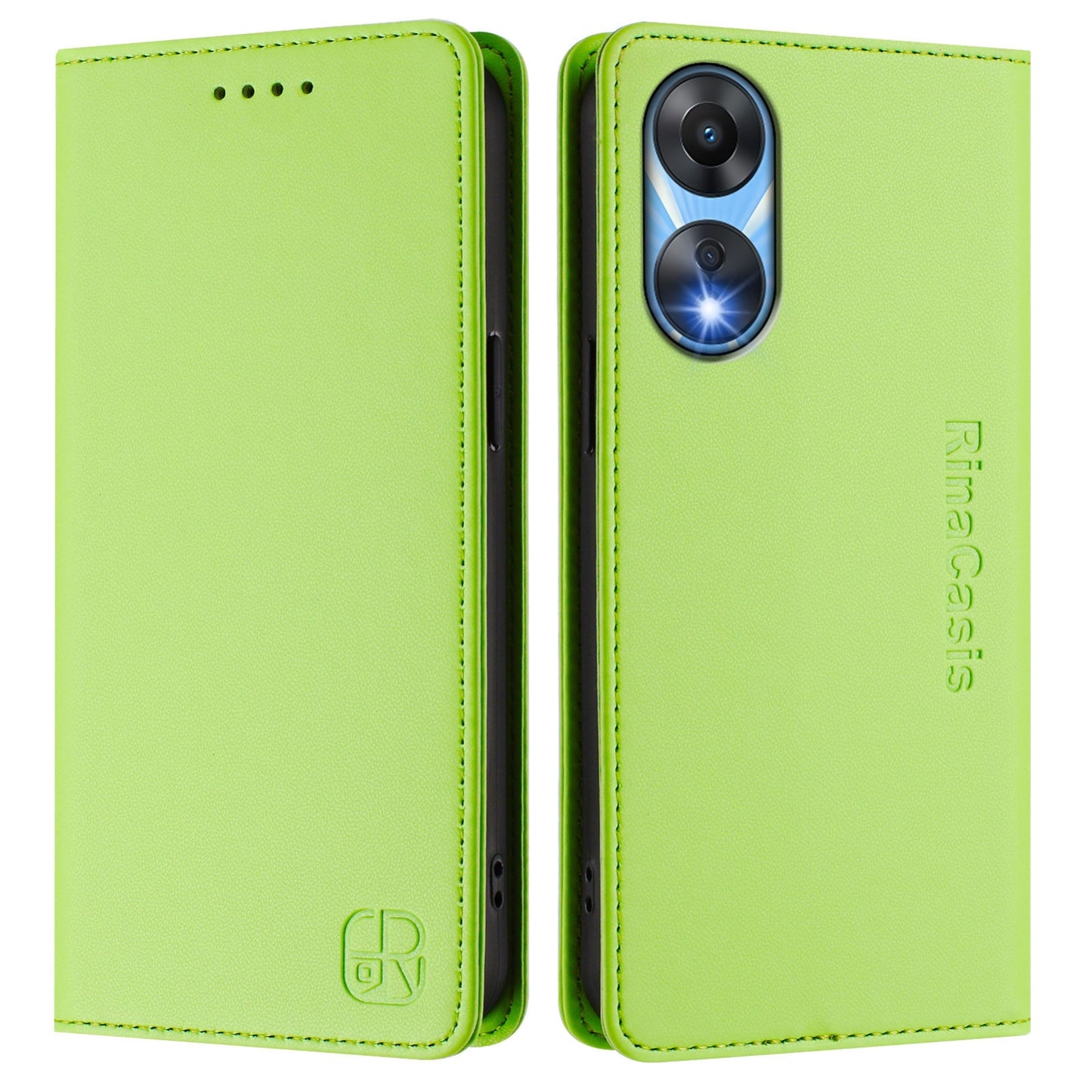 OPPO A1x 5G Dual-Folded Magnetic Suction RFID Blocking PU Leather Wallet Phone Case with Card Slots, Cash Pocket, Kickstand, Full Protective Flip Cover