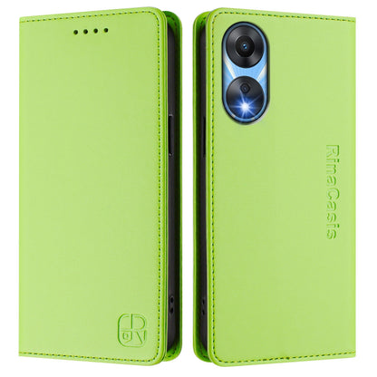 OPPO A1x 5G Dual-Folded Magnetic Suction RFID Blocking PU Leather Wallet Phone Case with Card Slots, Cash Pocket, Kickstand, Full Protective Flip Cover