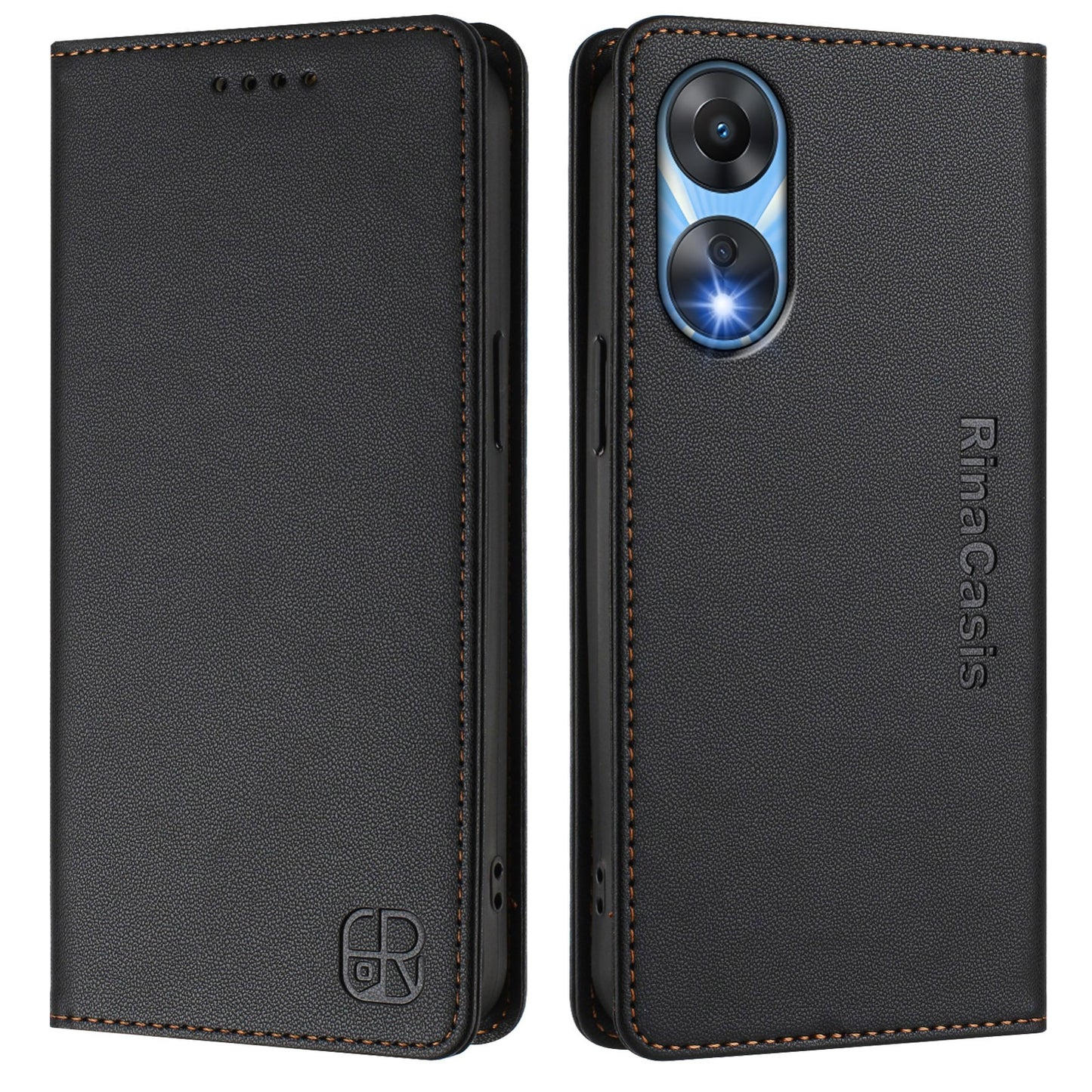 OPPO A1x 5G Dual-Folded Magnetic Suction RFID Blocking PU Leather Wallet Phone Case with Card Slots, Cash Pocket, Kickstand, Full Protective Flip Cover
