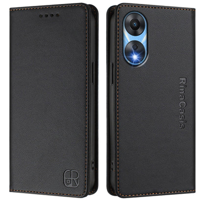OPPO A1x 5G Dual-Folded Magnetic Suction RFID Blocking PU Leather Wallet Phone Case with Card Slots, Cash Pocket, Kickstand, Full Protective Flip Cover