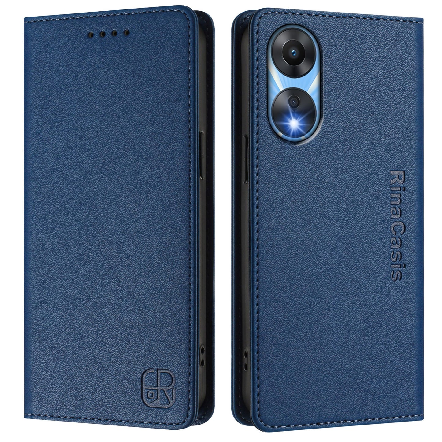 OPPO A78 5G Dual-Folded Magnetic Suction RFID Blocking PU Leather Wallet Phone Case with Card Slots, Cash Pocket, Kickstand, Full Protective Flip Cover