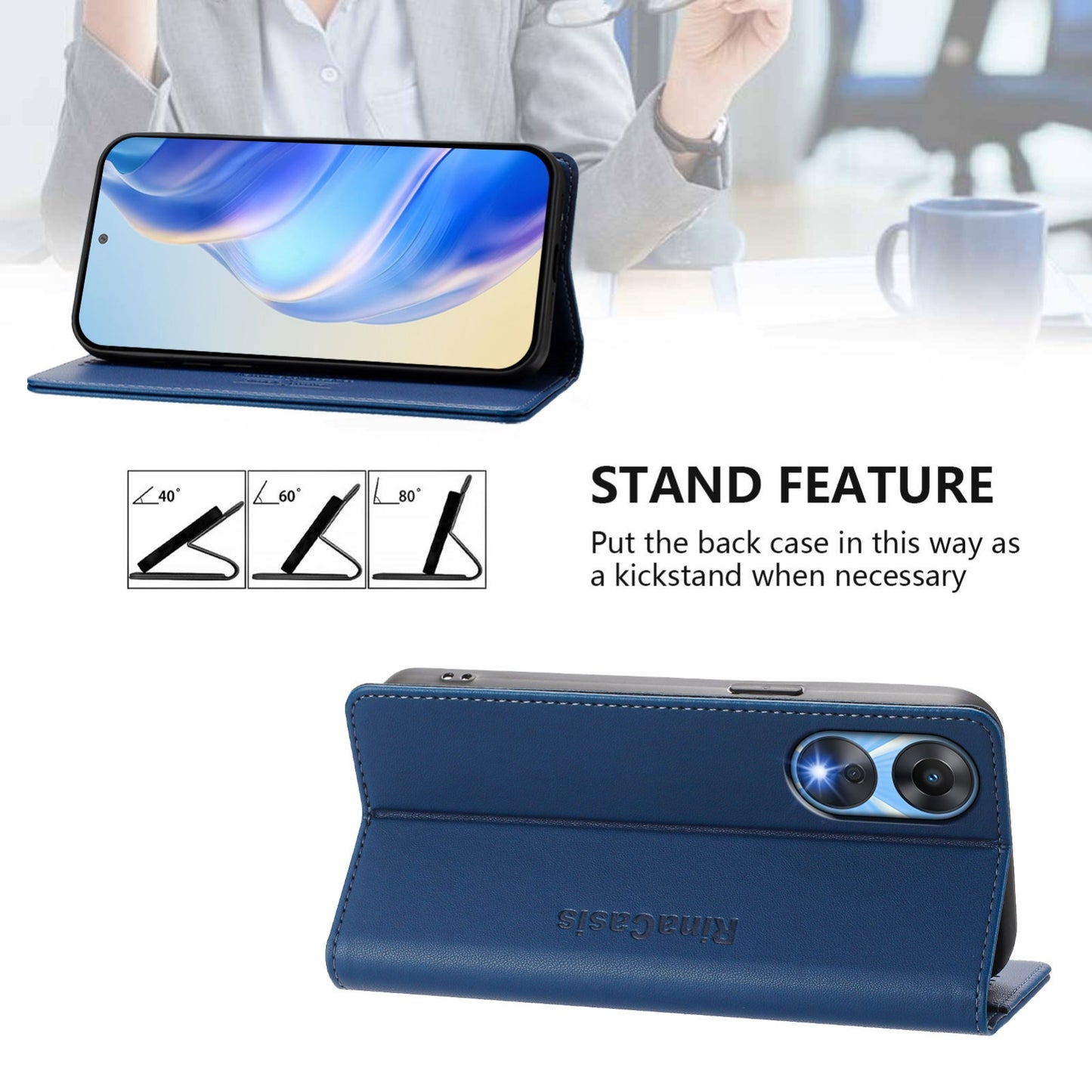 OPPO A78 5G Dual-Folded Magnetic Suction RFID Blocking PU Leather Wallet Phone Case with Card Slots, Cash Pocket, Kickstand, Full Protective Flip Cover